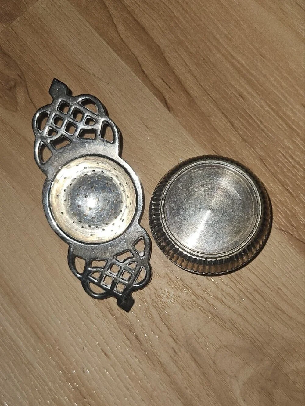 Silver Plated Tea Strainer with Ornate Handles
